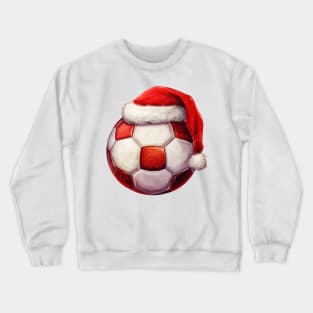 Christmas Soccer Ball in Santa Hat Crewneck Sweatshirt